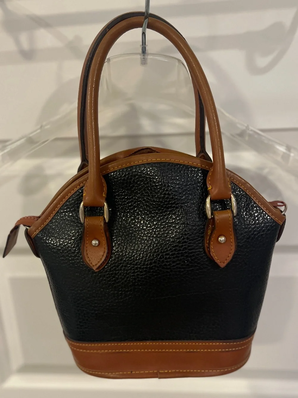 Dooney & Bourke Black with Brown Trim Pebbled Leather Satchel